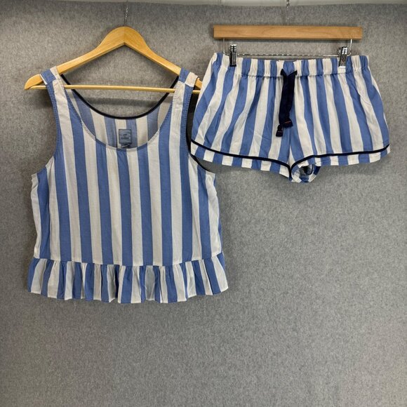 Jane & Bleecker Blue White Striped‎ Pajama Set 2 Piece Shorts Tank Size Medium - Picture 1 of 16